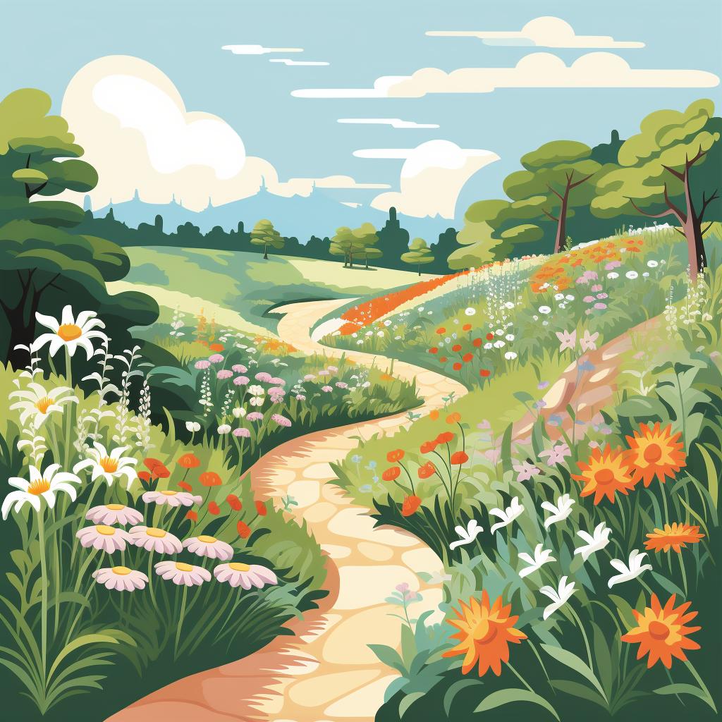 A garden path winding through a field of perennials